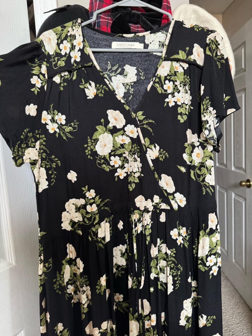 Christy Dawn Black Floral Wrap Dress with Cream & Green Blooms - Picture 2 of 3